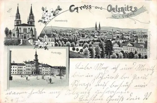 Oelsnitz Vogtland Marktplatz Litho Postkarte 1905