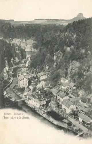 Blick auf Herrnskretschen Böhmische Schweiz Böhmen Postkarte AK