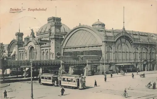 Hauptbahnhof mit Straßenbahn in Dresden Sachsen Postkarte AK 1912