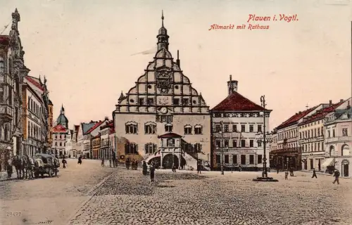 Altmarkt mit Rathaus Plauen Vogtland Sachsen Postkarte AK 1911