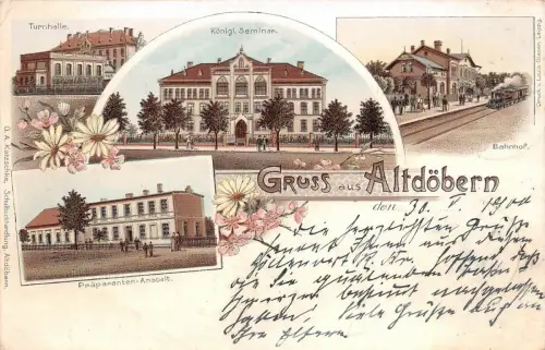 Gruss aus Altdöbern Turnhalle Königl. Seminar Präparanten-Anstalt Litho AK 1900