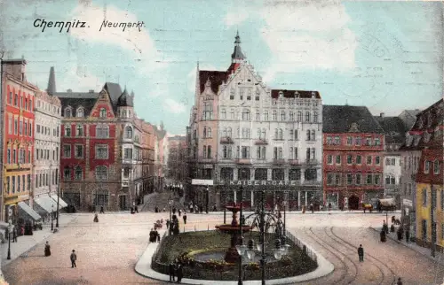 Chemnitz Sachsen Neumarkt Kaiser Cafe Strasse Geschäfte gelaufen 1910