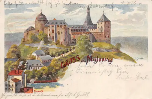 Gruss aus Mylau i/Vgt. Burg Mylau Postkarte AK 1900