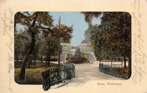 Parktreppe in Riesa Sachsen Postkarte AK 1914