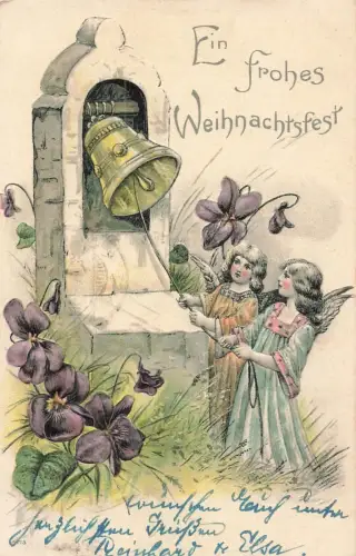 Frohes Weihnachtsfest Glockenturm AK geprägt Chemnitz 1905