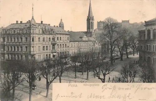 Pirna Königsplatz Kirche Postkarte AK 1903