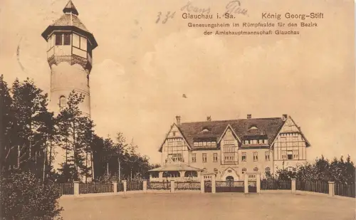 König Georg Stift Genesungsheim Glauchau Sachsen Postkarte AK 1929