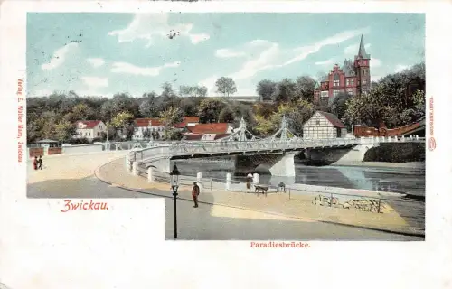 Zwickau Paradiesbrücke Postkarte 1908