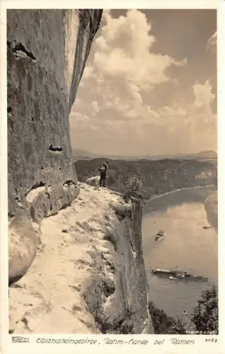 Elbsandsteingebirge Rahm-Hanke bei Rathen Dampfer Postkarte AK W. Hahn 3179