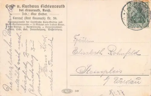 Gast- u. Kurhaus Fichtenreuth bei Fraureuth Reuß Postkarte AK
