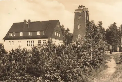 HO-Unterkunftshaus und Turm Kuhberg Stützengrün Erzgebirge Sachsen Postkarte AK