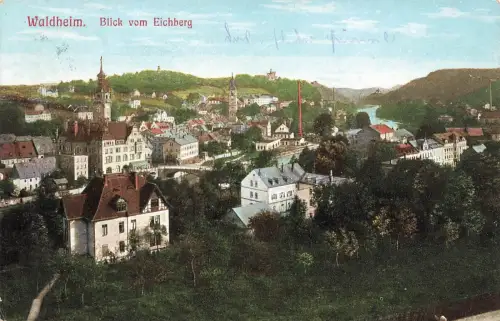 Blick vom Eichberg auf Waldheim Sachsen Postkarte AK 1911