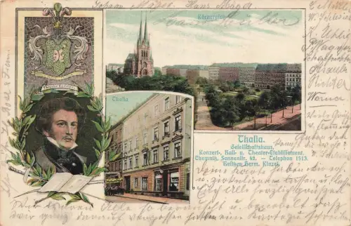 Thalia Gesellschaftshaus Körnerplatz Chemnitz Sonnenstr. 42 Postkarte AK 1904