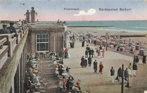 Promenade Nordseebad Borkum Niedersachsen Postkarte AK 1923