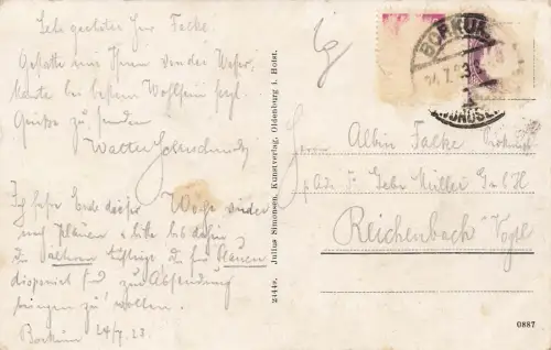 Promenade Nordseebad Borkum Niedersachsen Postkarte AK 1923