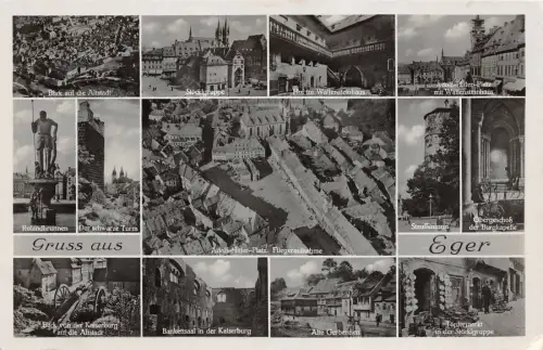 Gruss aus Eger Blick auf die Altstadt Rolandbrunnen Stöcklgruppe Postkarte AK