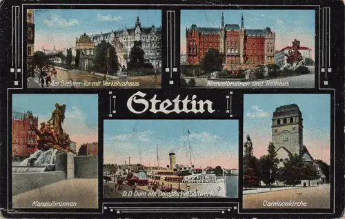 Garnisonkirche u. Dampfschiffbollwerk Stettin Pommern Panorama-Postkarte AK 1917