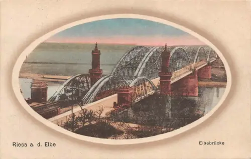 Riesa a. d. Elbe Elbebrücke Postkarte AK