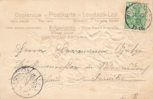 Weihnachten Engel mit Schlitten Postkarte 1903 geprägt