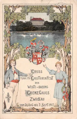 Zwickau Sachsen Gauturnfest Grenz Gaues 1907 Postkarte