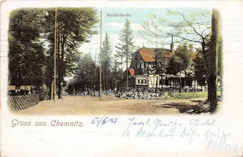 Chemnitz Sachsen Gasthaus Waldschenke Postkarte gel. 1913