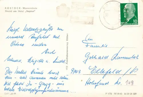 Strand am Hotel Neptun Rostock-Warnemünde Mecklenburg-Vorpommern Postkarte AK