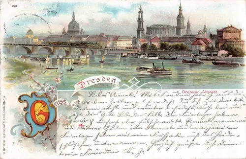 Dresden Litho Postkarte Dresdner Altstadt gel. 1897