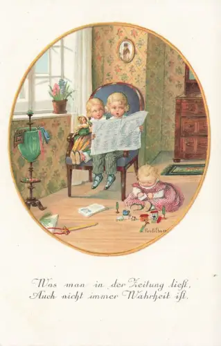 Was man in der Zeitung liest. Nicht immer Wahrheit ist. Paul Ebner Künstlerkarte