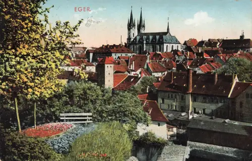 Blick auf Eger mit St. Nikolaus Kirche Sudetenland Postkarte AK 1939