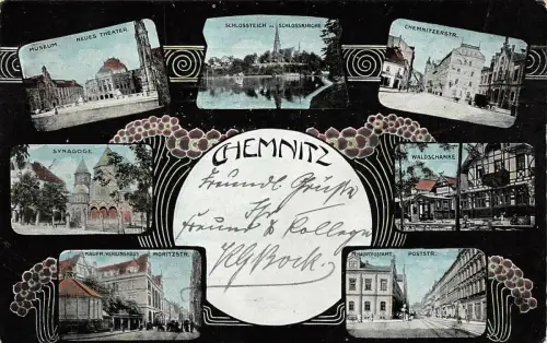 Chemnitz Sachsen Panorama Postkarte 1911