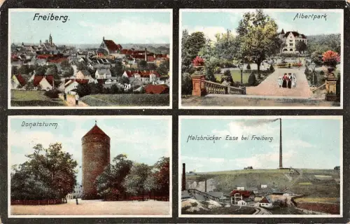 Freiberg Albertpark Donatsturm Halsbrücker Esse Postkarte AK 1909