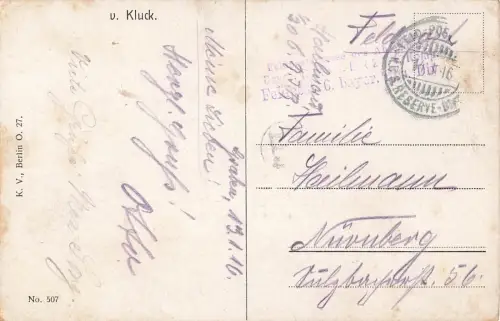 Portrait Generaloberst von Kluck mit Pour le Mérite Postkarte AK 1916