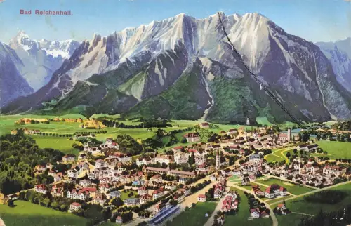 Ansicht mit Predigtstuhlbahn, Schwebebahn, Bad Rechenhall Bayern Postkarte AK