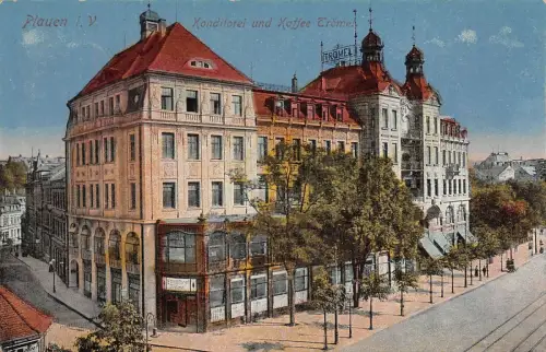 Plauen i. V. Konditorei und Kaffee Trömel AK 1923