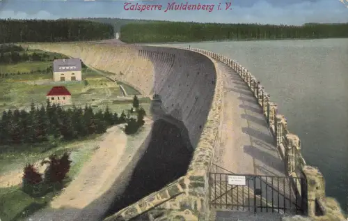Talsperre Muldenberg i. V. Zweitgrößte Sperrmauer Deutschlands Postkarte AK