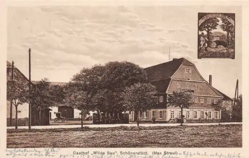 Gasthof "Wilde Sau" Schönerstädt (Max Streul) Postkarte AK