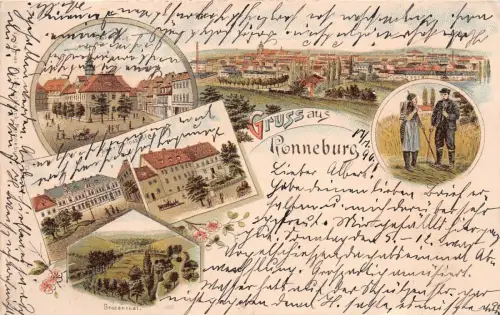 Gruss aus Ronneburg Rathaus Alter Schlosshof Gessenthal Litho AK 1896
