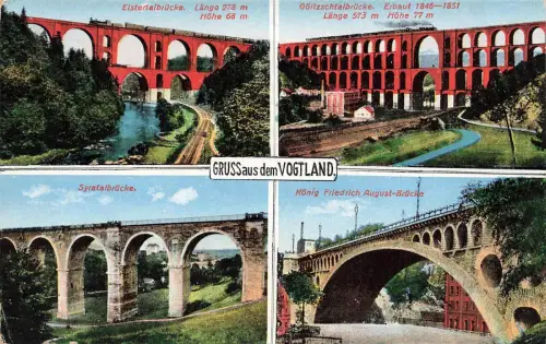 Gruss aus dem Vogtland Brücken Panoramakarte Vogtland Sachsen Postkarte AK 1923