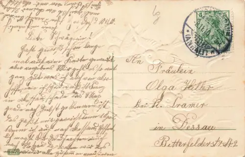 Ein Blumengruss Vögel Brennendes Herz Dir will ich diese Postkarte AK 1910