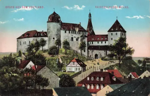 Gruss aus dem Vogtland Kaiserschloss Mylau Sachsen Postkarte AK 1912