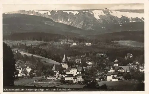 Krummhübel im Riesengebirge mit den Teichrändern Postkarte AK 1934