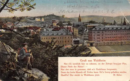 Gruß aus Waldheim Perle der Natur! Gedicht M. Schw. Postkarte AK 1924