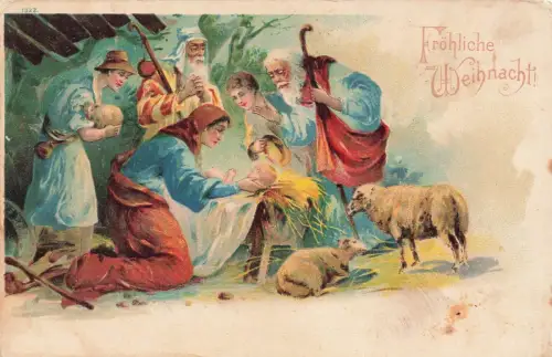 Fröhliche Weihnacht! Maria Christkind Joseph heilige drei Könige Postkarte AK