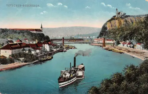 Tetschen-Bodenbach Elbe Dampfer Postkarte AK