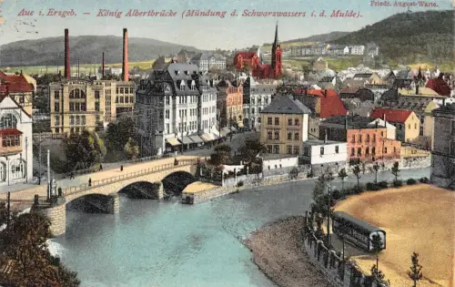 König Albertbrücke und die Mulde Aue Erzgebirge Sachsen Postkarte AK 1926