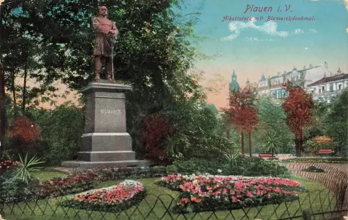 Albertplatz mit Bismarckplatz in Plauen Vogtland Sachsen Postkarte AK 1940