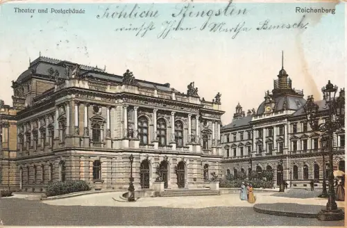 Reichenberg Theater und Postgebäude AK