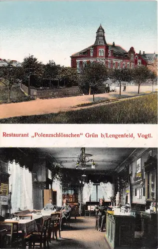 AK Grün bei Lengenfeld Vogtland Restaurant " Polenzschlösschen " Postkarte