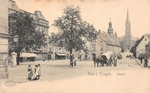 Aue i. Erzgeb. Markt Postkarte AK