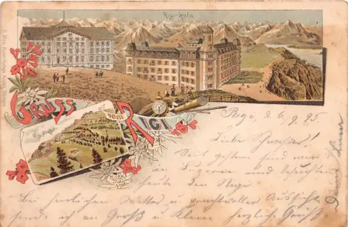 Gruß vom Rigi Kulm , Staffel Litho Postkarte 1895